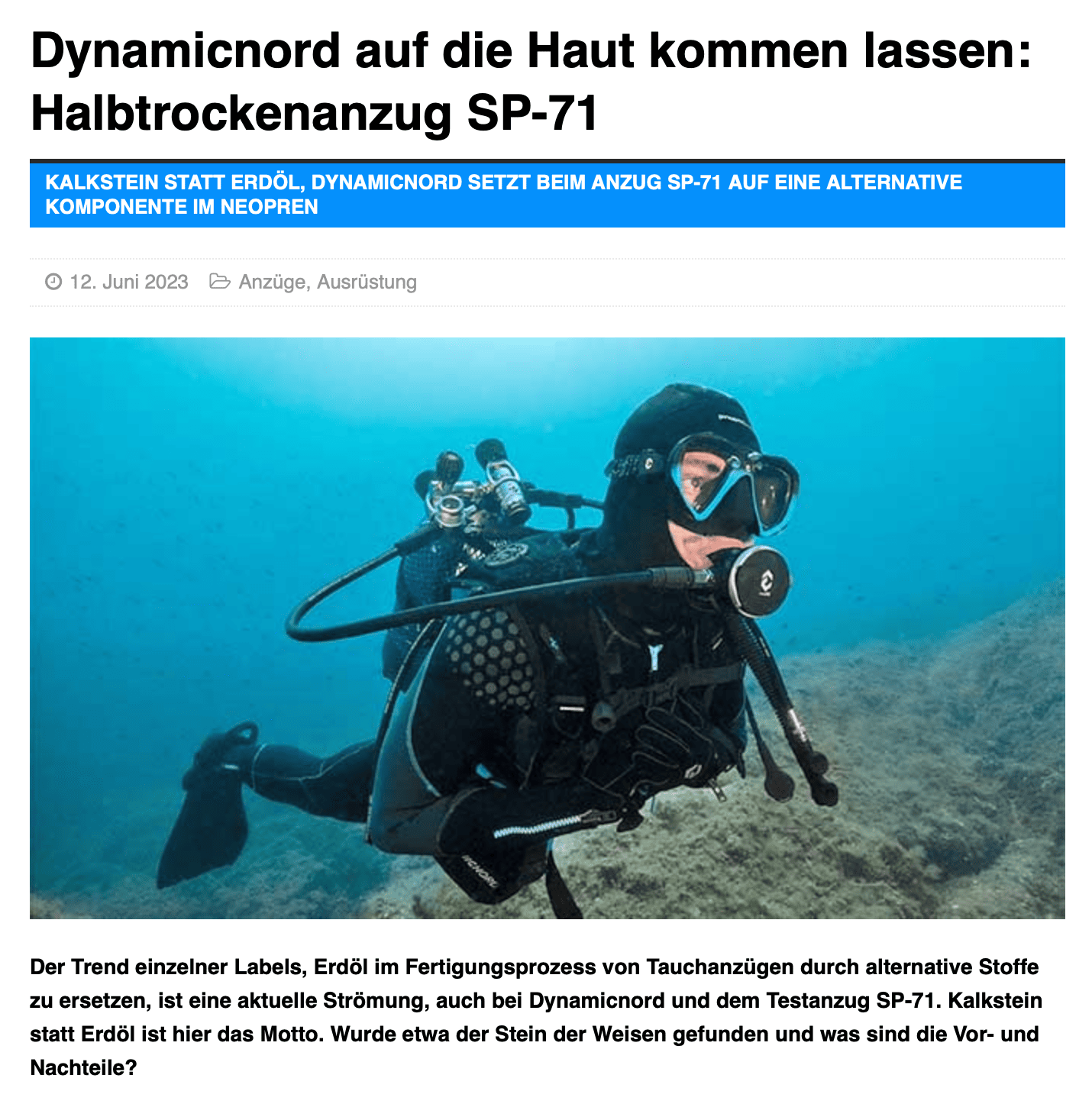 unterwasserwelt.de: Dynamicnord auf die Haut kommen lassen: Halbtrockenanzug SP-71